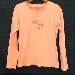 Life is Good light orange v neck crusher t shirt womens long sleeve seasons XS